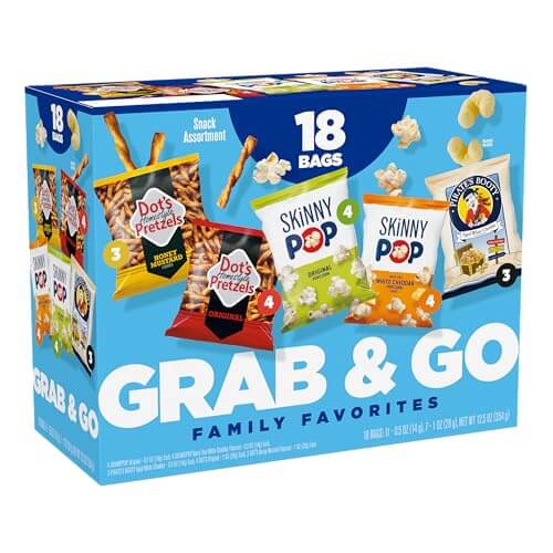 SkinnyPop Family Favorite Variety Pack - Grab and Go family favorites snack assortment, featuring popcorn and pretzels.