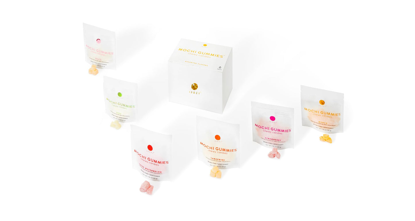 ISSEI Mochi Gummies Chewy Candy | Soft & Chewy | Award Winning | Gelatin-Free, Non-GMO, Kosher | Delicious Snack | 1.76 Oz (6 Pack, Rainbow Variety) - Collins Global Snack Store