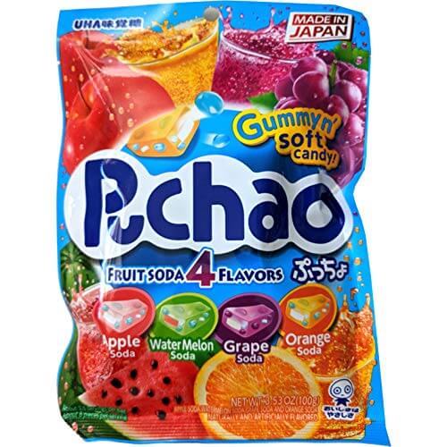 Japanese PUCHAO Chewy Candy Puchao Japanese Chewy Candy, 4 Fruit Soda Flavors - Apple, Watermelon, Grape, Orange, Soft Candy with Fizzy Gummy Bits Inside, As Seen on TikTok, Variety Pack, Product of Japan - Collins Global Snack Store