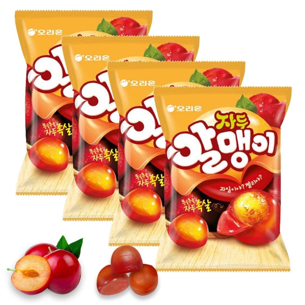 Korean Fruit Jelly Candy – Assorted Chewy Gummy Snacks – 5 Fruity Flavors (Grape, Plum, Lychee, Kiwi, Mango) – Individually Wrapped – Perfect for Kids & Adults – 알맹이젤리 (5 Flavor Mix–2.4oz(67g) × 5pack) - Collins Global Snack Store