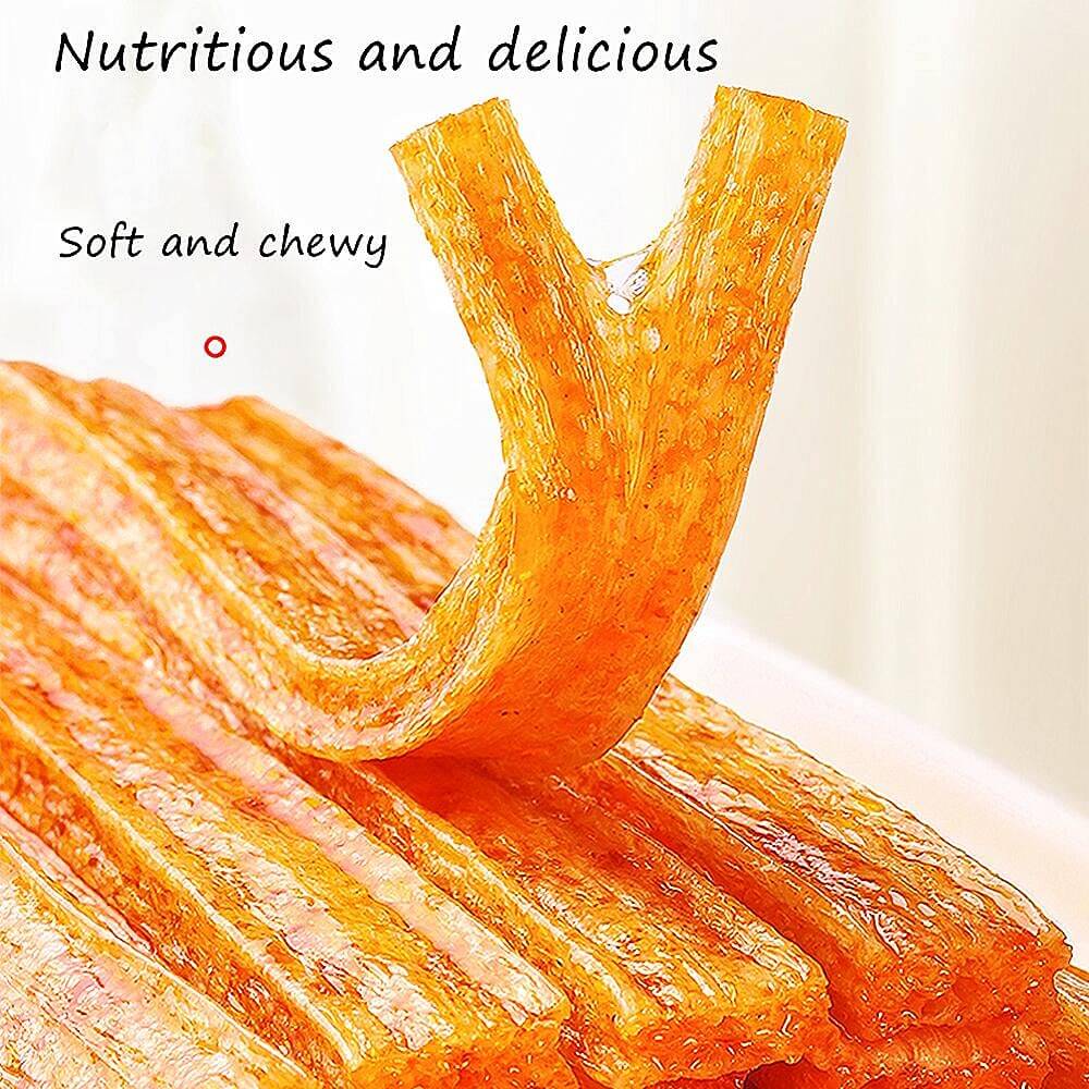 Chinese Spicy Latiao Gluten Strips showing soft, chewy texture with seasoning for an authentic Asian snack experience. Viral TikTok Chinese Latiao