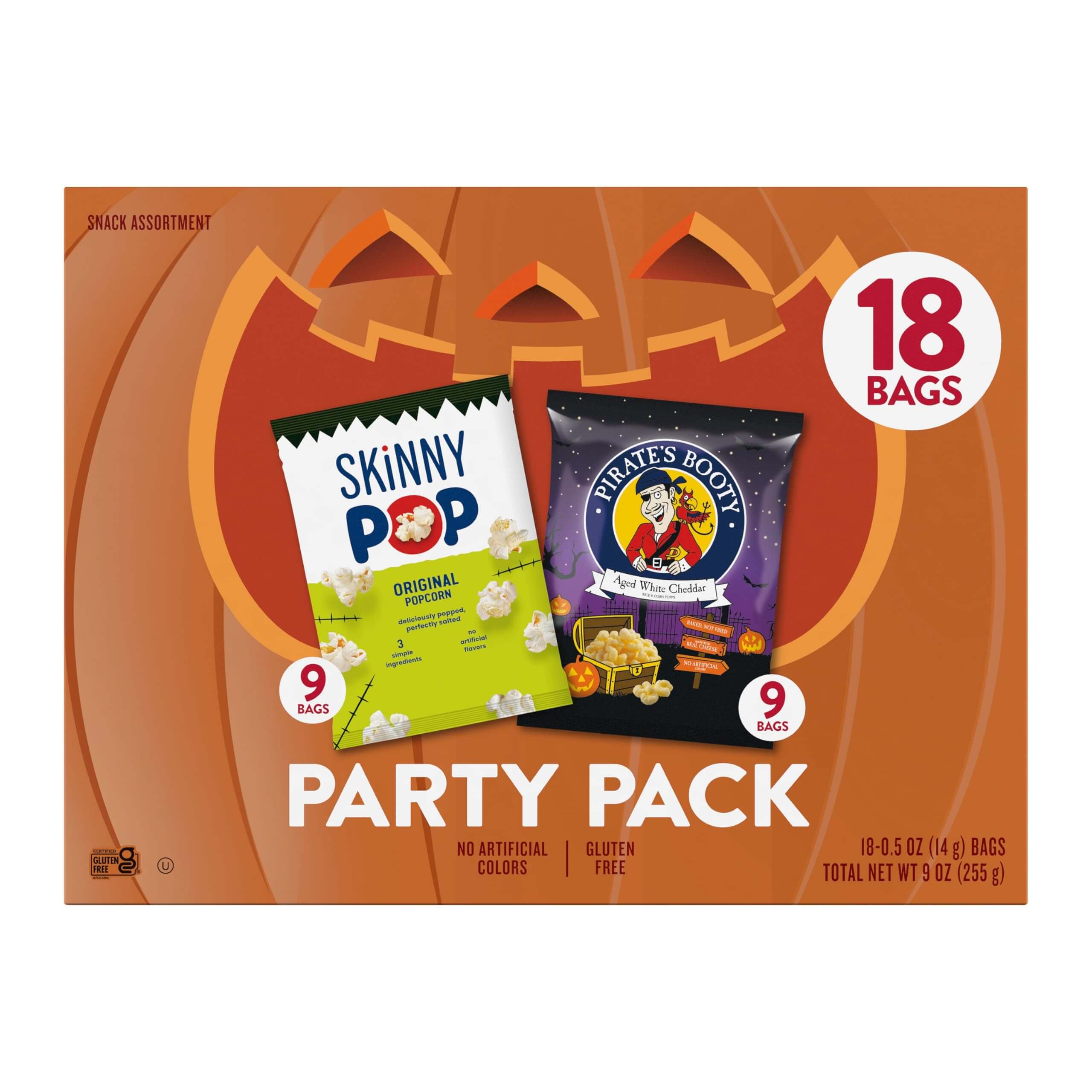 SkinnyPop Family Favorite Variety Pack – 18 bags of popcorn and snacks in a festive party pack.