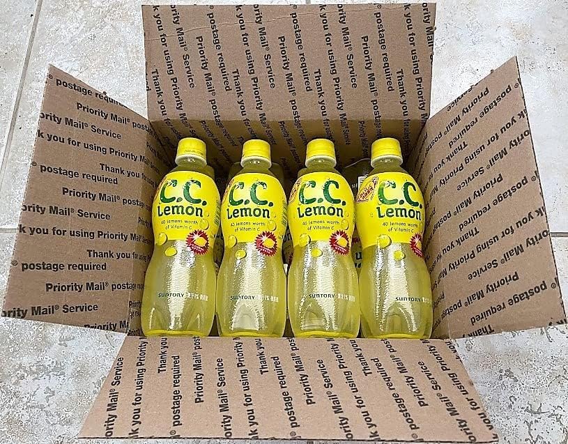 C.C. Lemon Japanese Soft Drinks Soda bottles in a shipping box for fresh delivery.