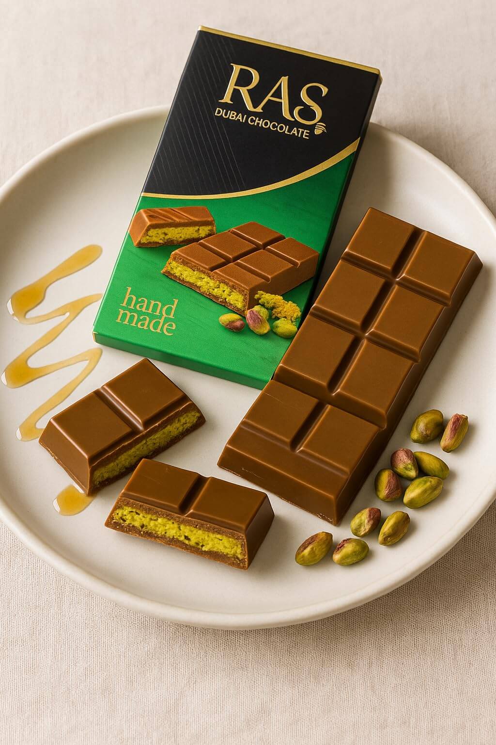 Viral Dubai Chocolate Bar Pistachio – Handmade with Pistachio Cream & Crunchy Kataifi in Belgian Milk Chocolate – Luxury Middle Eastern Knafeh-Inspired Chocolate perfect for Gift, Individually Wrapped, Halal, 95g - Collins Global Snack Store