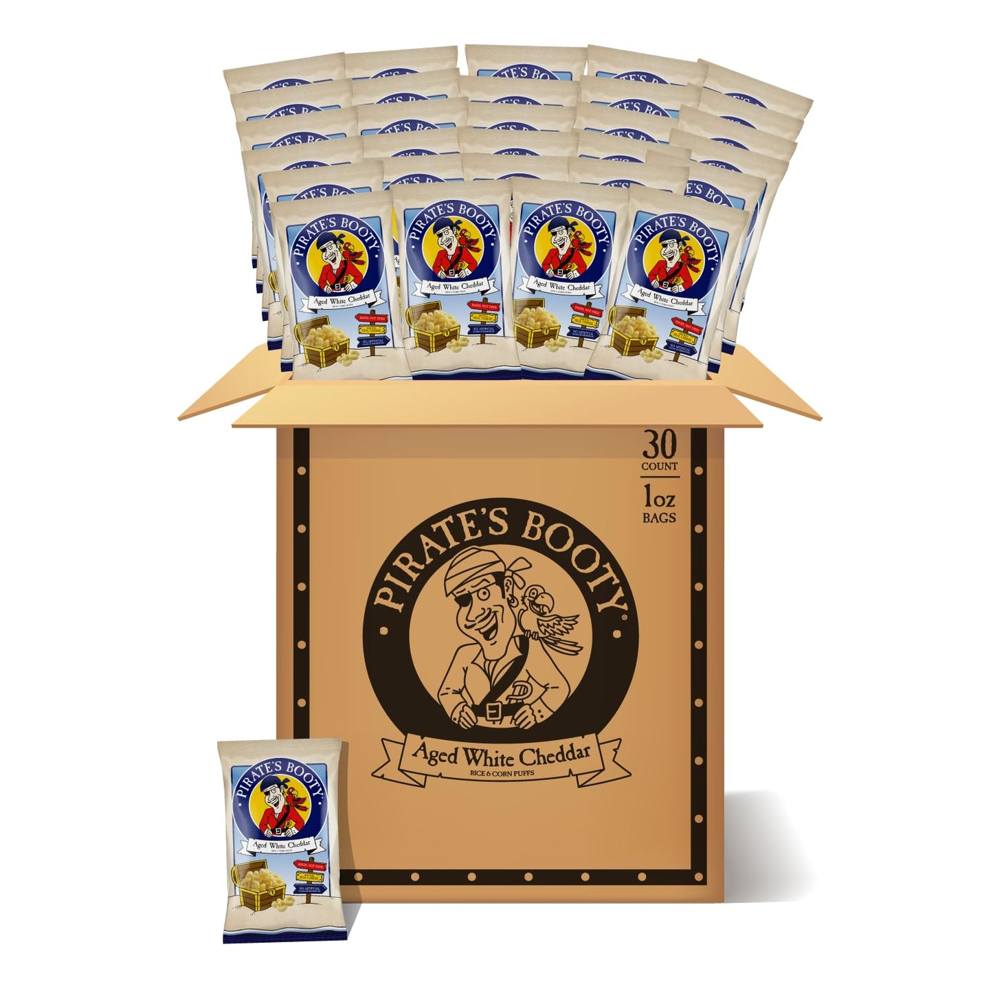 Pirate's Booty Aged White Cheddar Cheese Puffs, Gluten-Free, Kids Snacks, 0.5oz (24ct)