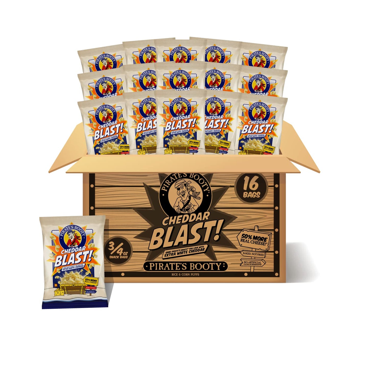 Pirate's Booty Aged White Cheddar Cheese Puffs, Gluten-Free, Kids Snacks, 0.5oz (24ct)