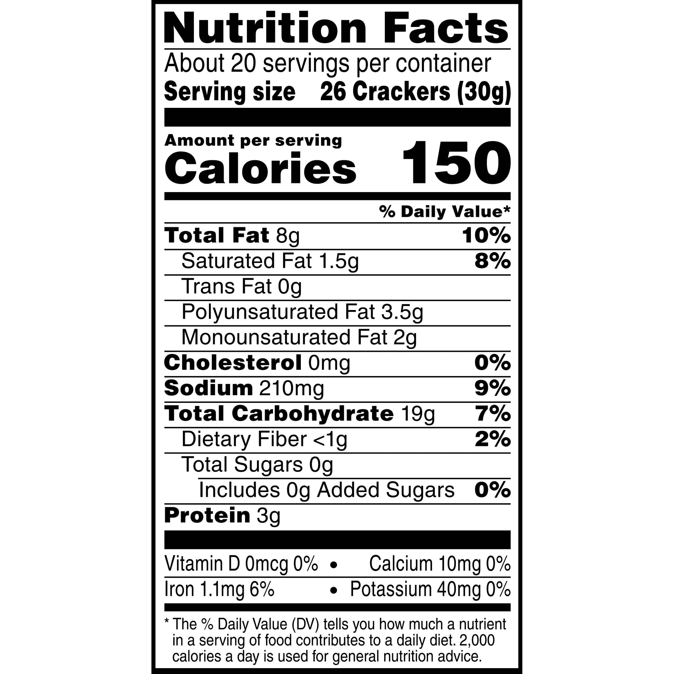 Nutrition facts label for Cheez-It Hot and Spicy Crackers 21oz family box, highlighting calories and nutrients.