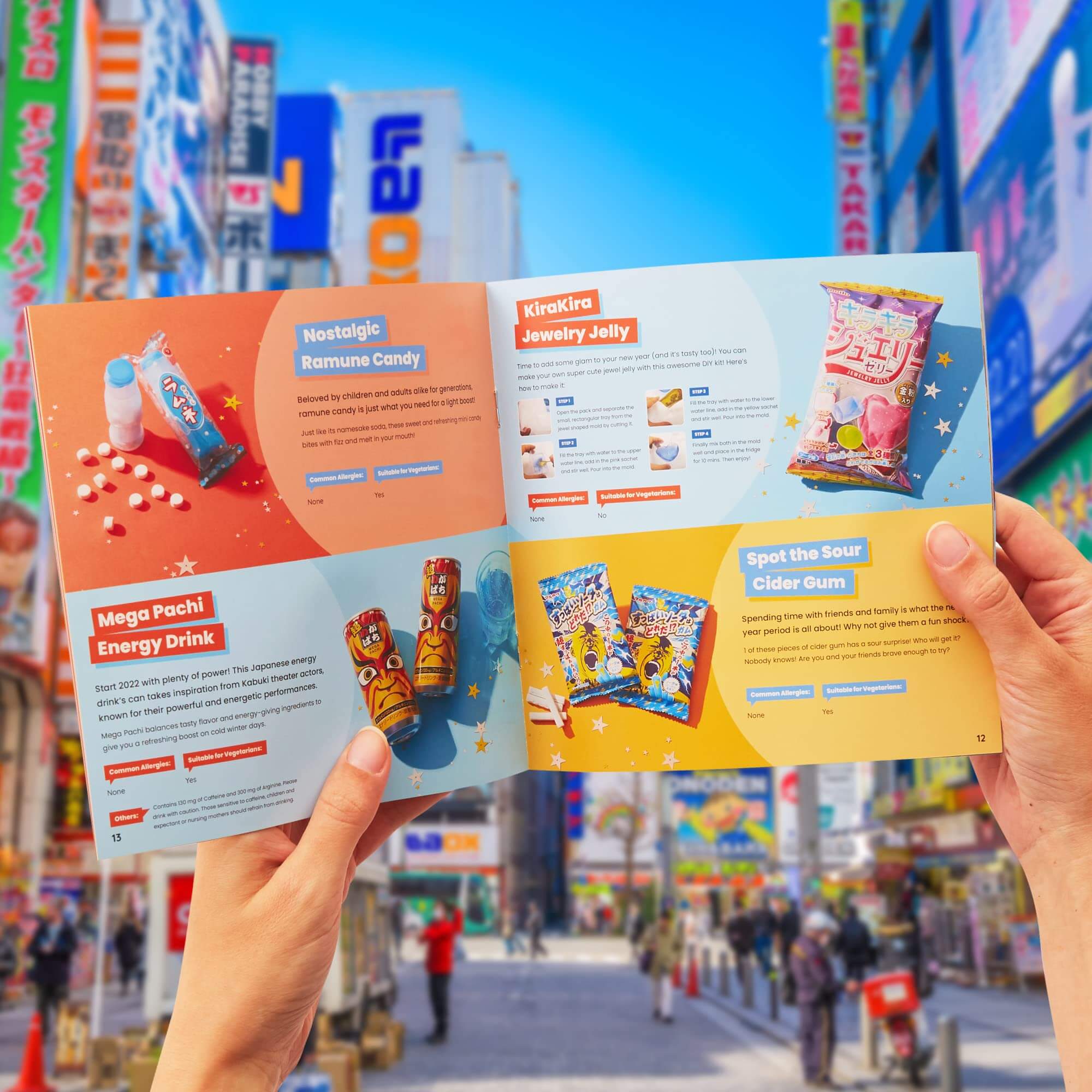 Viral TikTok TokyoTreat Premium Japanese snack box brochure showcasing unique candies and treats.