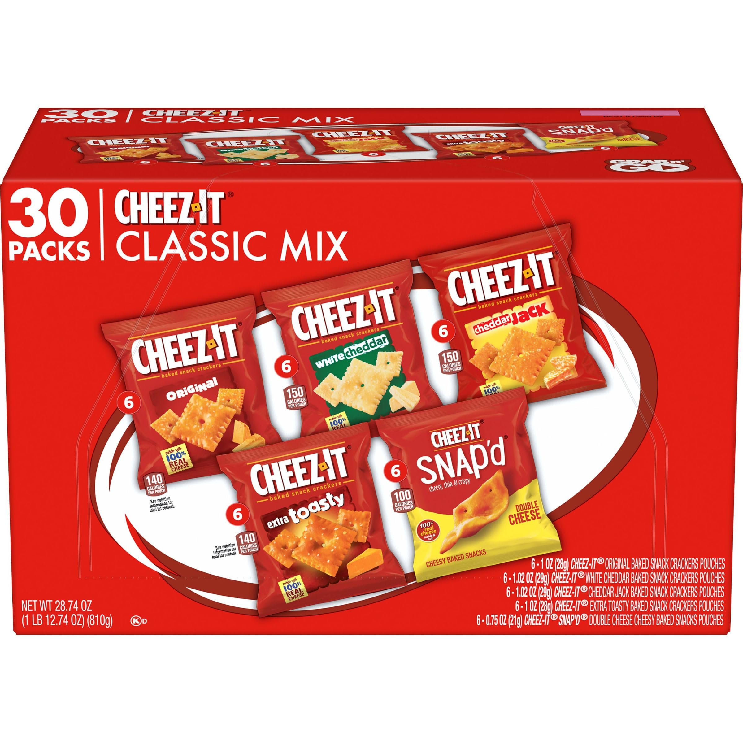 Cheez-It Cheese Crackers, Baked Snack Crackers, Lunch Snacks, Variety Pack, 12.1oz Box (12 Packs) - Collins Global Snack Store