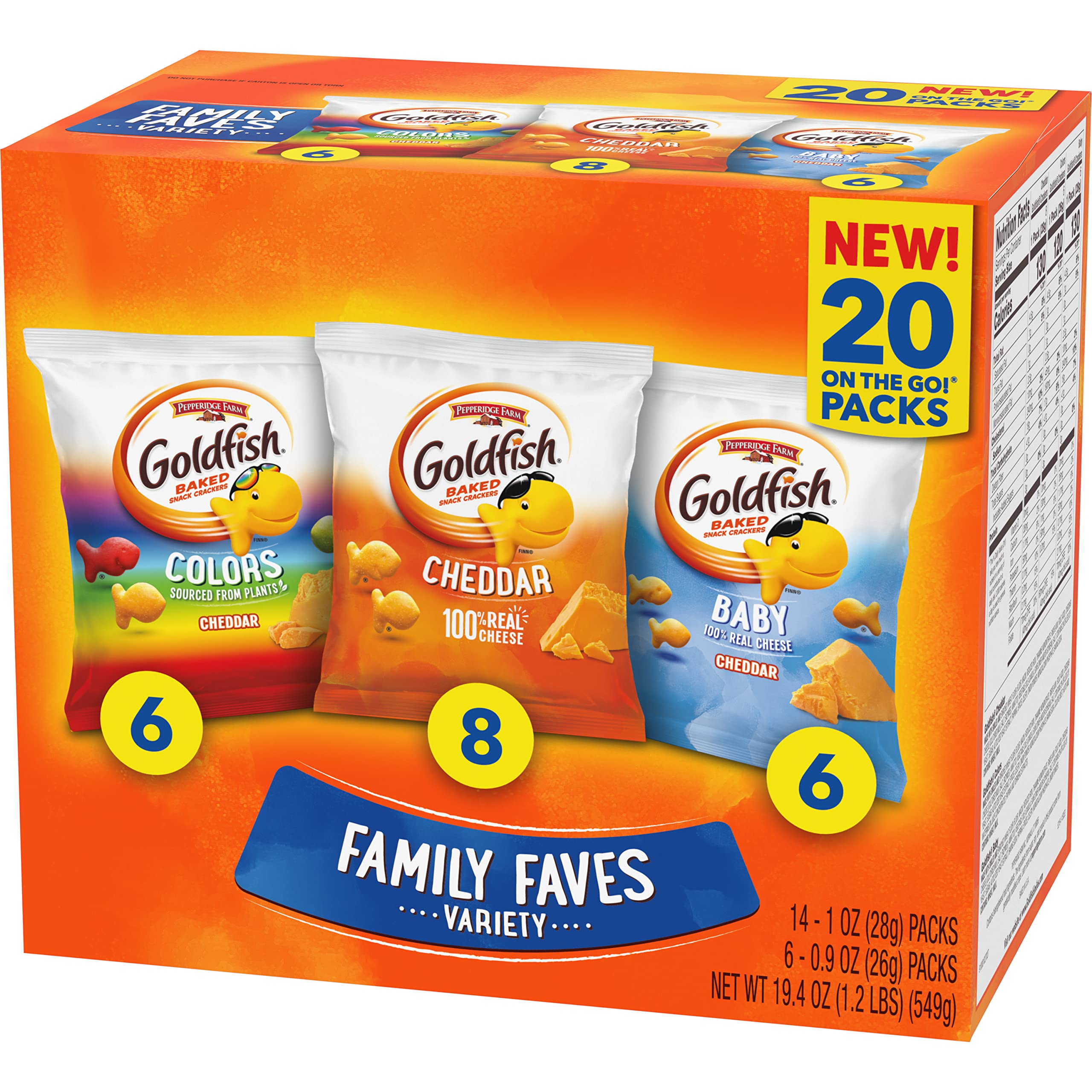 Goldfish Crackers Big Smiles Variety Pack | Cheddar, Colors & Pretzels | 30 Snack Packs