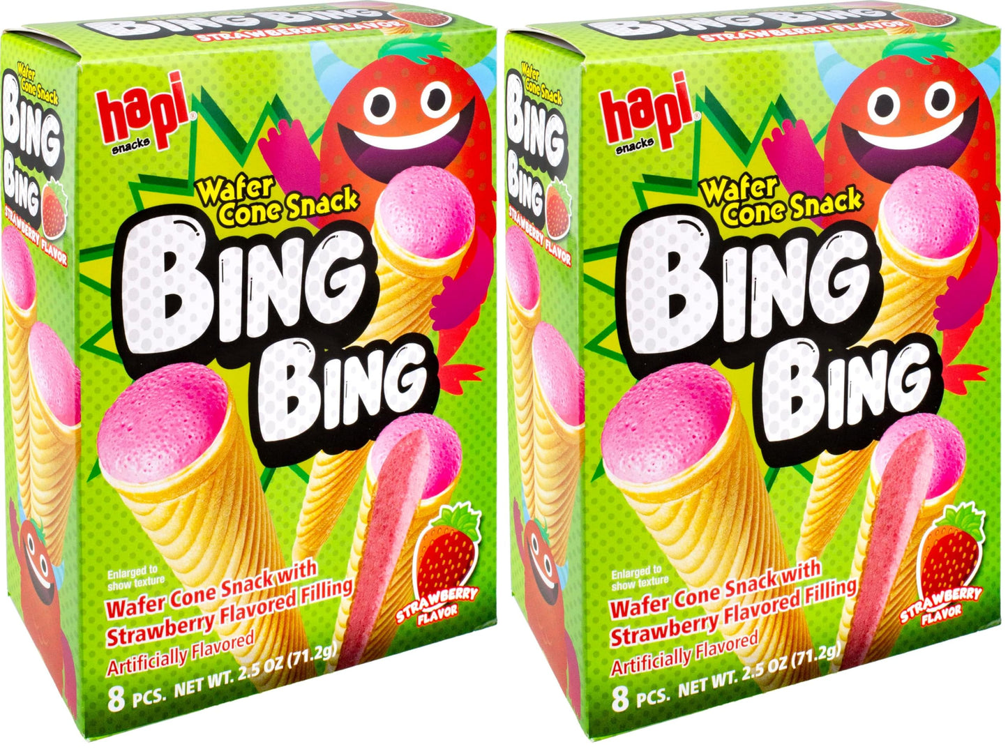 Hapi Bing Bing Cone Snack with Strawberry Flavored Filling, 2.5 Ounce - Collins Global Snack Store