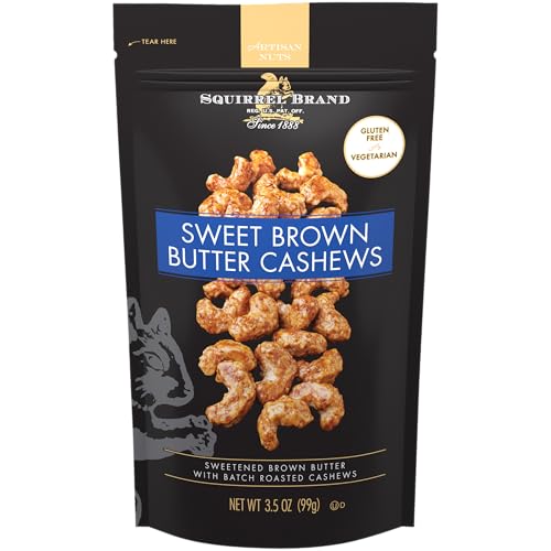 Squirrel Brand Sweet Brown Butter Cashews, 3.5 Ounces Resealable Bag, Gluten Free, Vegetarian - Collins Global Snack Store