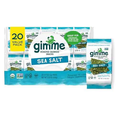 gimMe Organic Roasted Seaweed Sheets, Sea Salt, Keto, Vegan, Gluten Free, Great Source of Iodine and Omega 3’s, Healthy On-The-Go Snack for Kids &amp; Adults, 