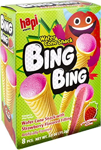 Hapi Bing Bing Cone Snack with Strawberry Flavored Filling, 2.5 Ounce - Collins Global Snack Store