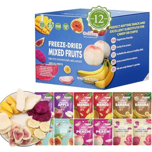ONETANG Freeze-Dried Mixed Fruit, 12 Pack Single-Serve Pack, Non GMO, Kosher, No Add Sugar, Gluten free, Vegan, Holiday Gifts, Healthy Snack 0.35 Ounce - Collins Global Snack Store