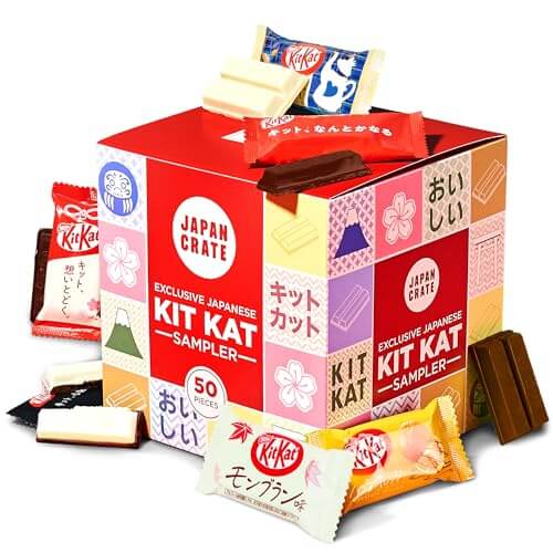 Japan Crate Japanese KitKat Variety Pack - 50-Piece Chocolate Snack Size Sampler Box with 6 Unique Flavors - Mont Blanc, Orange, Milk Tea, and More, Individually Wrapped Choco Minis - Collins Global Snack Store