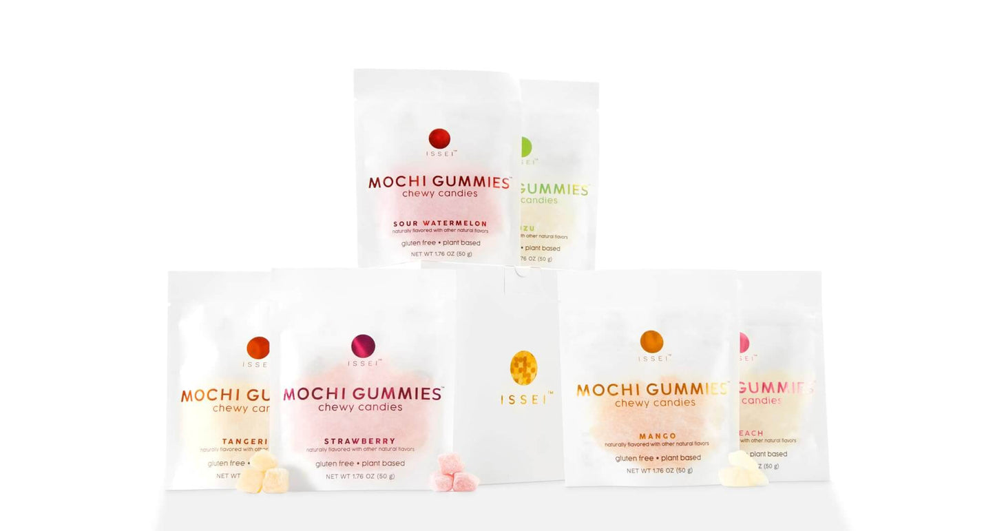 ISSEI Mochi Gummies Chewy Candy | Soft & Chewy | Award Winning | Gelatin-Free, Non-GMO, Kosher | Delicious Snack | 1.76 Oz (6 Pack, Rainbow Variety) - Collins Global Snack Store