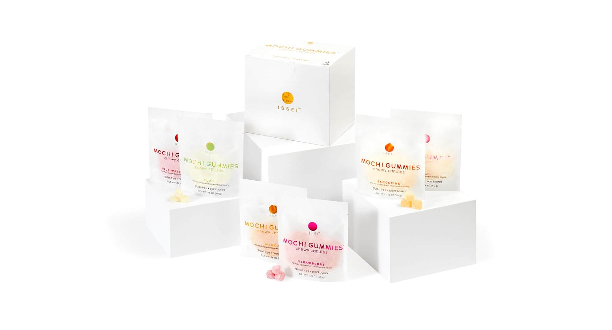 ISSEI Mochi Gummies Chewy Candy | Soft & Chewy | Award Winning | Gelatin-Free, Non-GMO, Kosher | Delicious Snack | 1.76 Oz (6 Pack, Rainbow Variety) - Collins Global Snack Store