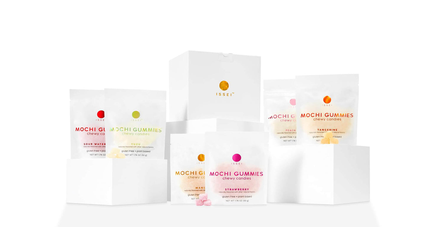 ISSEI Mochi Gummies Chewy Candy | Soft & Chewy | Award Winning | Gelatin-Free, Non-GMO, Kosher | Delicious Snack | 1.76 Oz (6 Pack, Rainbow Variety) - Collins Global Snack Store