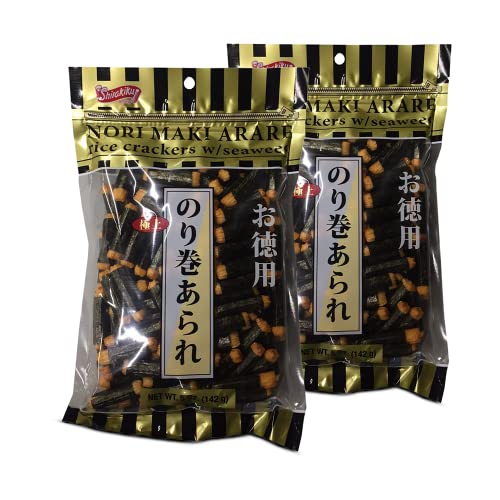 Shirakiku Japanese Nori Maki Arare Rice Crackers with | Glutinous Rice, Soy Sauce, Wheat, and Seaweed | Crispy and Savory Cracker Snacks, Seaweed Flavor, 5 Oz - Collins Global Snack Store