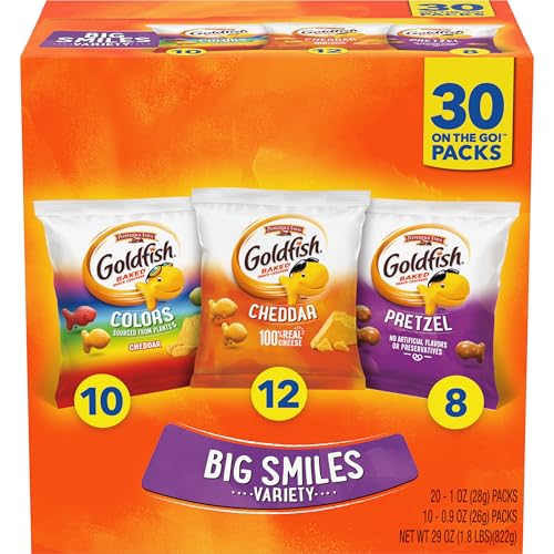Goldfish Crackers Big Smiles Variety Pack with Cheddar, Colors, and Pretzels, Snack Packs, 30 Ct - Collins Global Snack Store