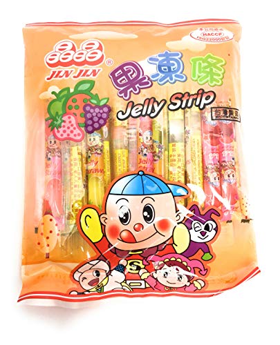 Jin Jin - Jelly Strip (Jelly Filled Straws in Assorted Flavors) - Net Wt. 14.1 Oz. - Collins Global Snack Store