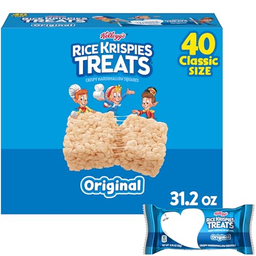 Rice Krispies Treats Crispy Marshmallow Squares, Kids Snacks, Snack Bars, Original, 31.2oz Box (40 Bars) - Collins Global Snack Store