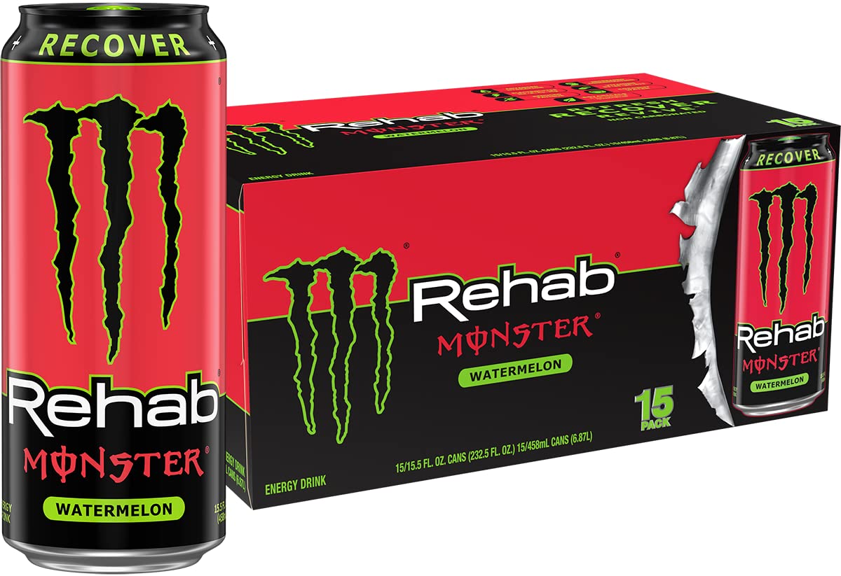 Monster Rehab Peach Tea + Energy, Energy Iced Tea, 15.5 Ounce (Pack of 24) - Collins Global Snack Store
