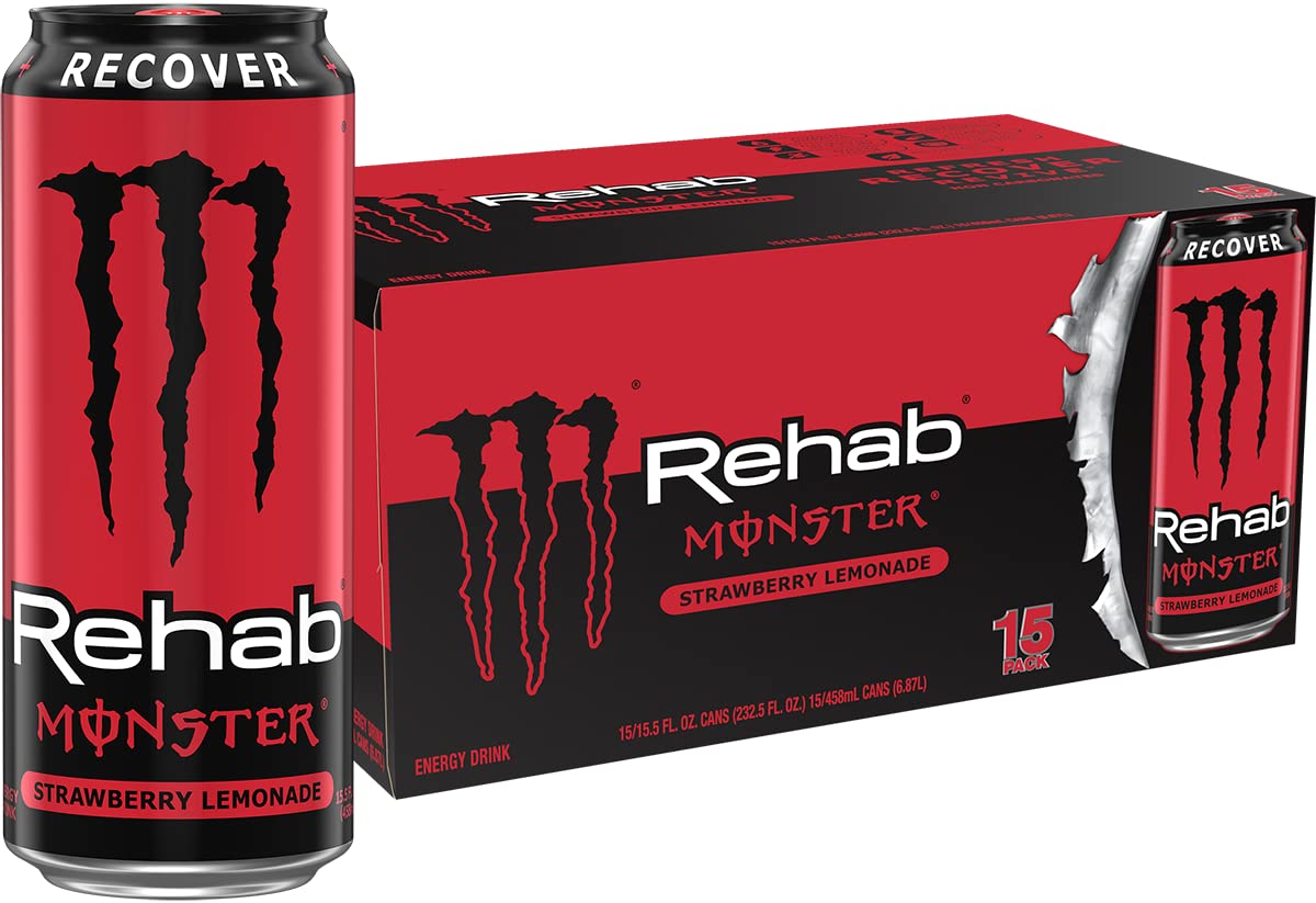 Monster Rehab Peach Tea + Energy, Energy Iced Tea, 15.5 Ounce (Pack of 24) - Collins Global Snack Store