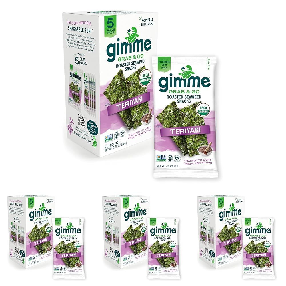 Gimme Seaweed Grab & Go Organic Premium Roasted Seaweed Snacks, Sea Salt & Avocado Oil, 5 Count Trayless, Keto, Vegan, Gluten-Free, Source of Omega3s, Healthy On-The-Go Snack for Kids & Adults - Collins Global Snack Store