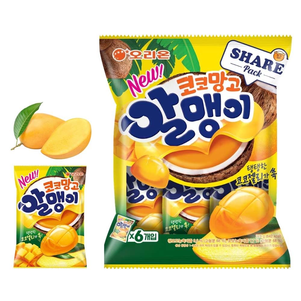Korean Fruit Jelly Candy – Assorted Chewy Gummy Snacks – 5 Fruity Flavors (Grape, Plum, Lychee, Kiwi, Mango) – Individually Wrapped – Perfect for Kids & Adults – 알맹이젤리 (5 Flavor Mix–2.4oz(67g) × 5pack) - Collins Global Snack Store