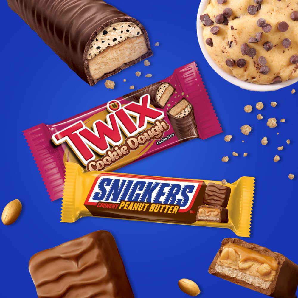 Mars M&M'S Peanut, M&M'S Caramel, SNICKERS Original, SNICKERS Peanut Butter Squared, TWIX Original and TWIX Cookie Dough Variety Pack Full Size Individually Wrapped Milk Chocolate Candy Bars, 18 Ct - Collins Global Snack Store