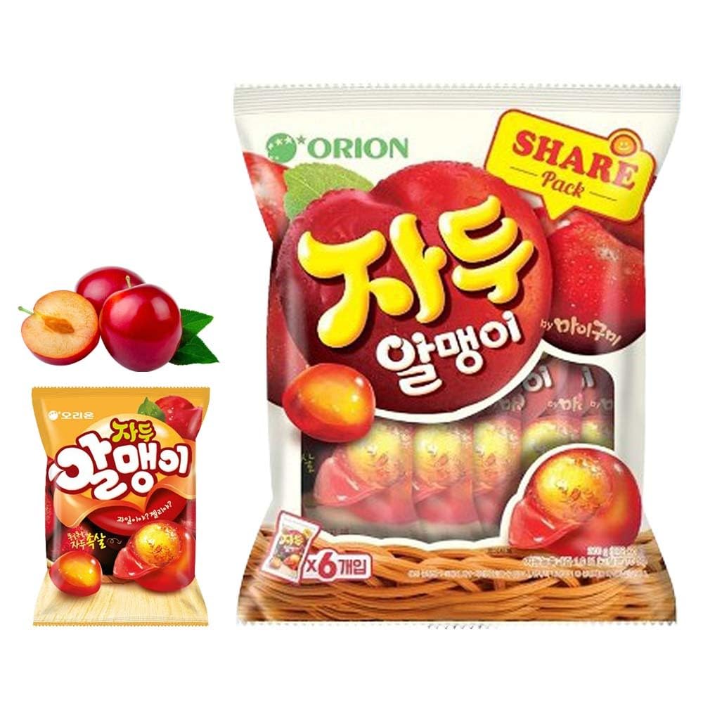 Korean Fruit Jelly Candy – Assorted Chewy Gummy Snacks – 5 Fruity Flavors (Grape, Plum, Lychee, Kiwi, Mango) – Individually Wrapped – Perfect for Kids & Adults – 알맹이젤리 (5 Flavor Mix–2.4oz(67g) × 5pack) - Collins Global Snack Store