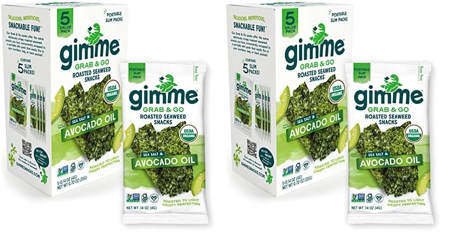Gimme Seaweed Grab & Go Organic Premium Roasted Seaweed Snacks, Sea Salt & Avocado Oil, 5 Count Trayless, Keto, Vegan, Gluten-Free, Source of Omega3s, Healthy On-The-Go Snack for Kids & Adults - Collins Global Snack Store