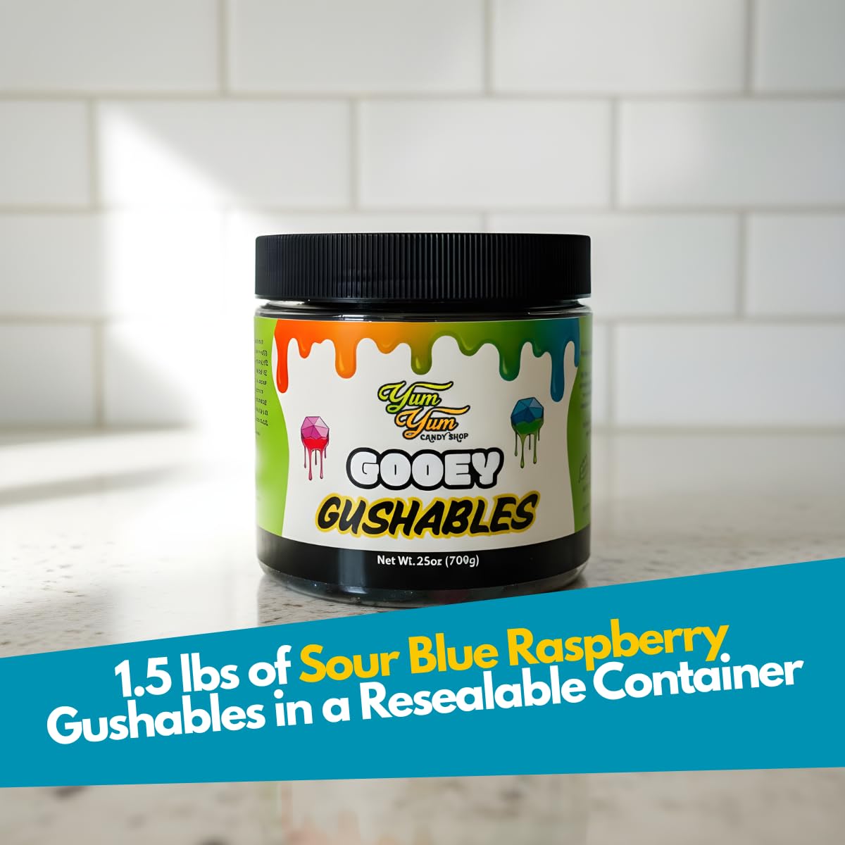 Gooey Gushables Sour Blue Raspberry in Liquid Candy Sauce by Yum Yum