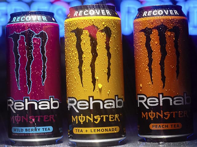 Monster Rehab Peach Tea + Energy, Energy Iced Tea, 15.5 Ounce (Pack of 24) - Collins Global Snack Store