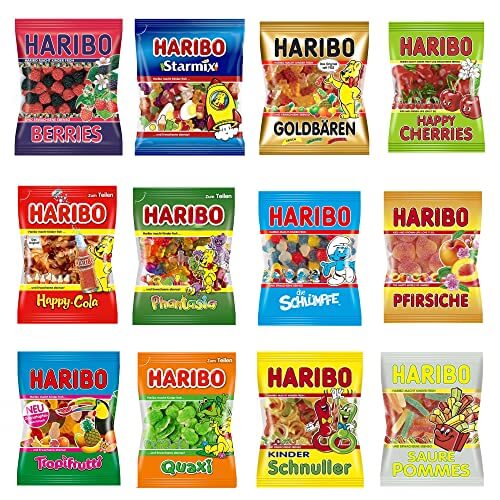 German Gummy Candy 5LB assorted fruit gummies from HARIBO in various colorful packages.