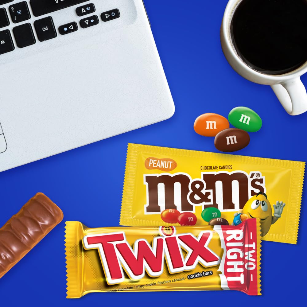 Mars M&M'S Peanut, M&M'S Caramel, SNICKERS Original, SNICKERS Peanut Butter Squared, TWIX Original and TWIX Cookie Dough Variety Pack Full Size Individually Wrapped Milk Chocolate Candy Bars, 18 Ct - Collins Global Snack Store