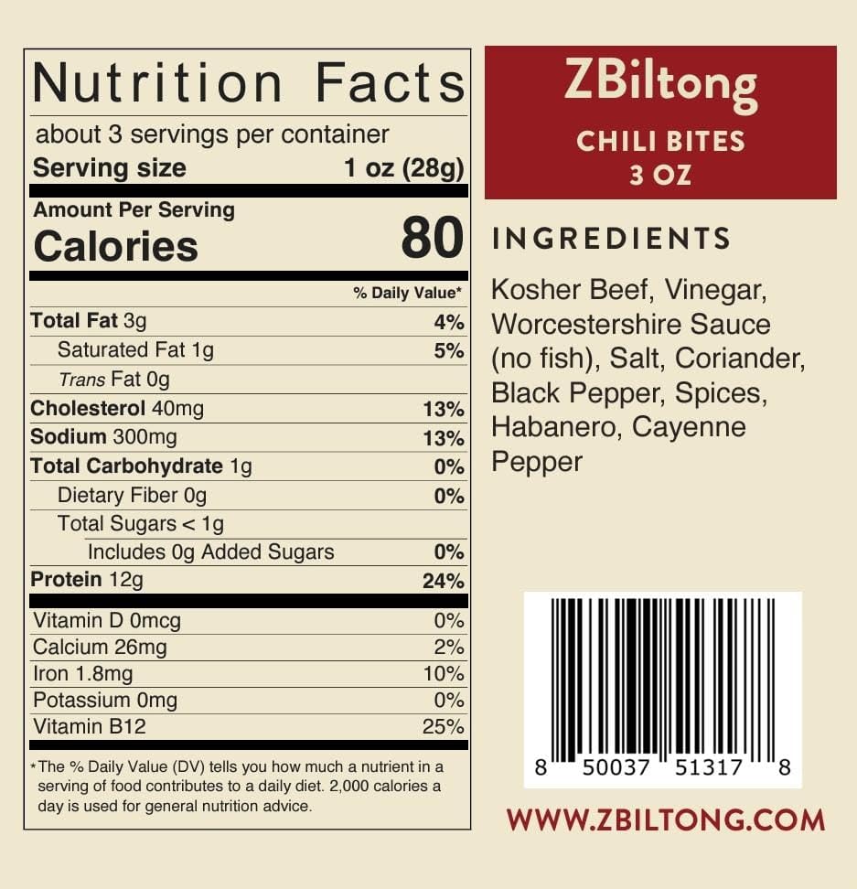 Zbiltong Authentic South African Kosher Biltong Chili Bites 3 OZ - Collins Global Snack Store