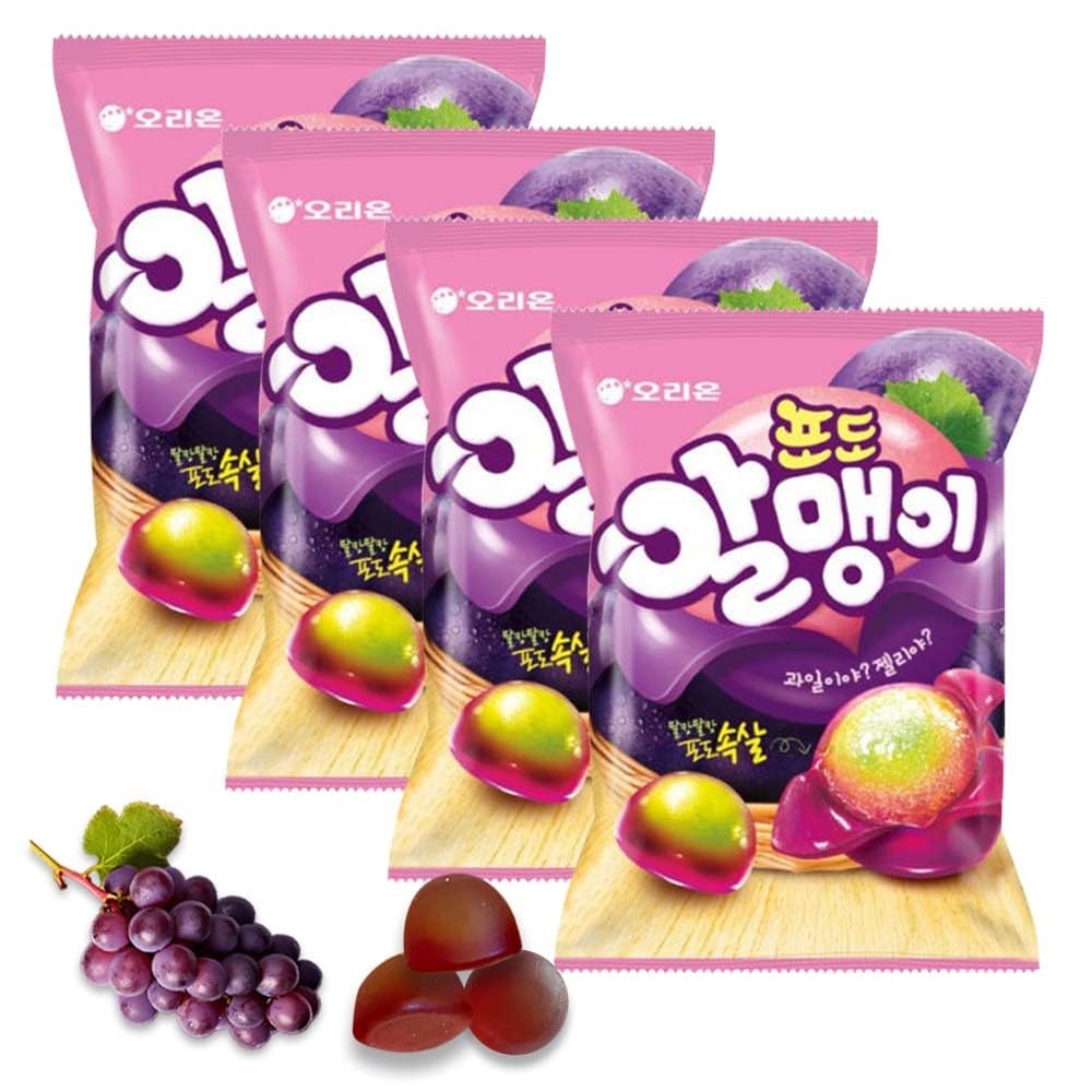 Korean Fruit Jelly Candy – Assorted Chewy Gummy Snacks – 5 Fruity Flavors (Grape, Plum, Lychee, Kiwi, Mango) – Individually Wrapped – Perfect for Kids & Adults – 알맹이젤리 (5 Flavor Mix–2.4oz(67g) × 5pack) - Collins Global Snack Store