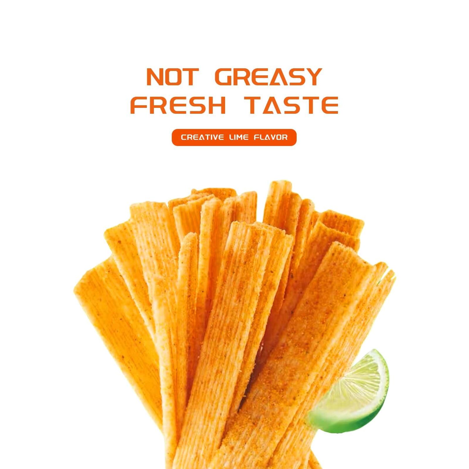 Chinese Spicy Latiao Gluten Strips displayed with a fresh lime, highlighting the not greasy and creative lime flavor.