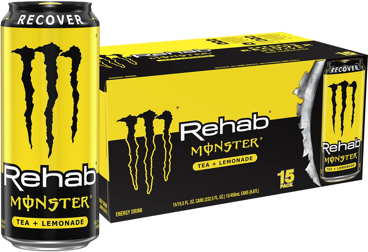 Monster Rehab Peach Tea + Energy, Energy Iced Tea, 15.5 Ounce (Pack of 24) - Collins Global Snack Store