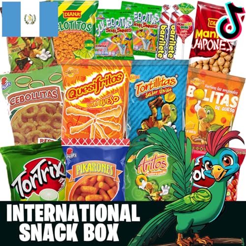 Charloo International Snack Box + Free Surprise Gift! - Guatemala Snacks from Around the World Box - Foreign Snack Box - Exotic Snacks - Weird Snacks - International Snacks Unique Chips Vending Machine, Small 19 Pcs - Collins Global Snack Store