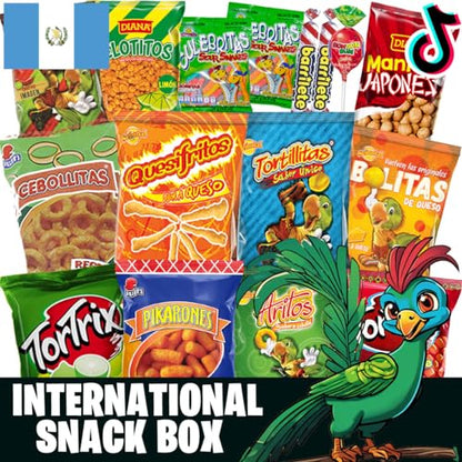 Charloo International Snack Box + Free Surprise Gift! - Guatemala Snacks from Around the World Box - Foreign Snack Box - Exotic Snacks - Weird Snacks - International Snacks Unique Chips Vending Machine, Small 19 Pcs - Collins Global Snack Store