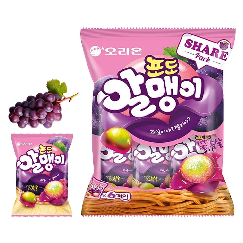 Korean Fruit Jelly Candy – Assorted Chewy Gummy Snacks – 5 Fruity Flavors (Grape, Plum, Lychee, Kiwi, Mango) – Individually Wrapped – Perfect for Kids & Adults – 알맹이젤리 (5 Flavor Mix–2.4oz(67g) × 5pack) - Collins Global Snack Store