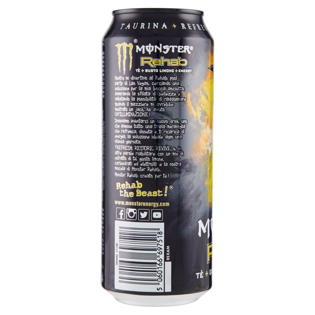 Monster Rehab Peach Tea + Energy, Energy Iced Tea, 15.5 Ounce (Pack of 24) - Collins Global Snack Store