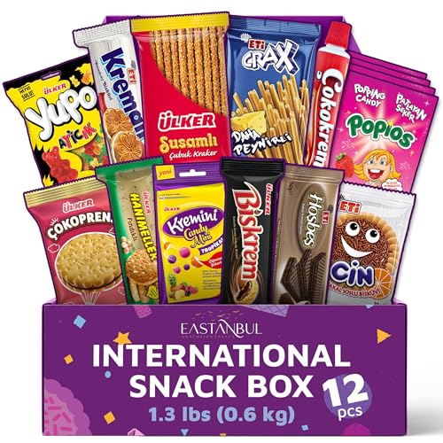 Eastanbul International Snack Box, Premium 12 Full-Size Foreign Snack Box, From Around The World International, Sweet, Savory, Chewy, Crunchy - Collins Global Snack Store