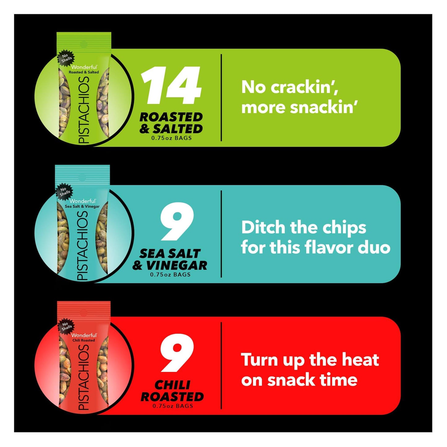 Wonderful Pistachios No Shells - Mixed Variety Pack (9 x 0.75oz)