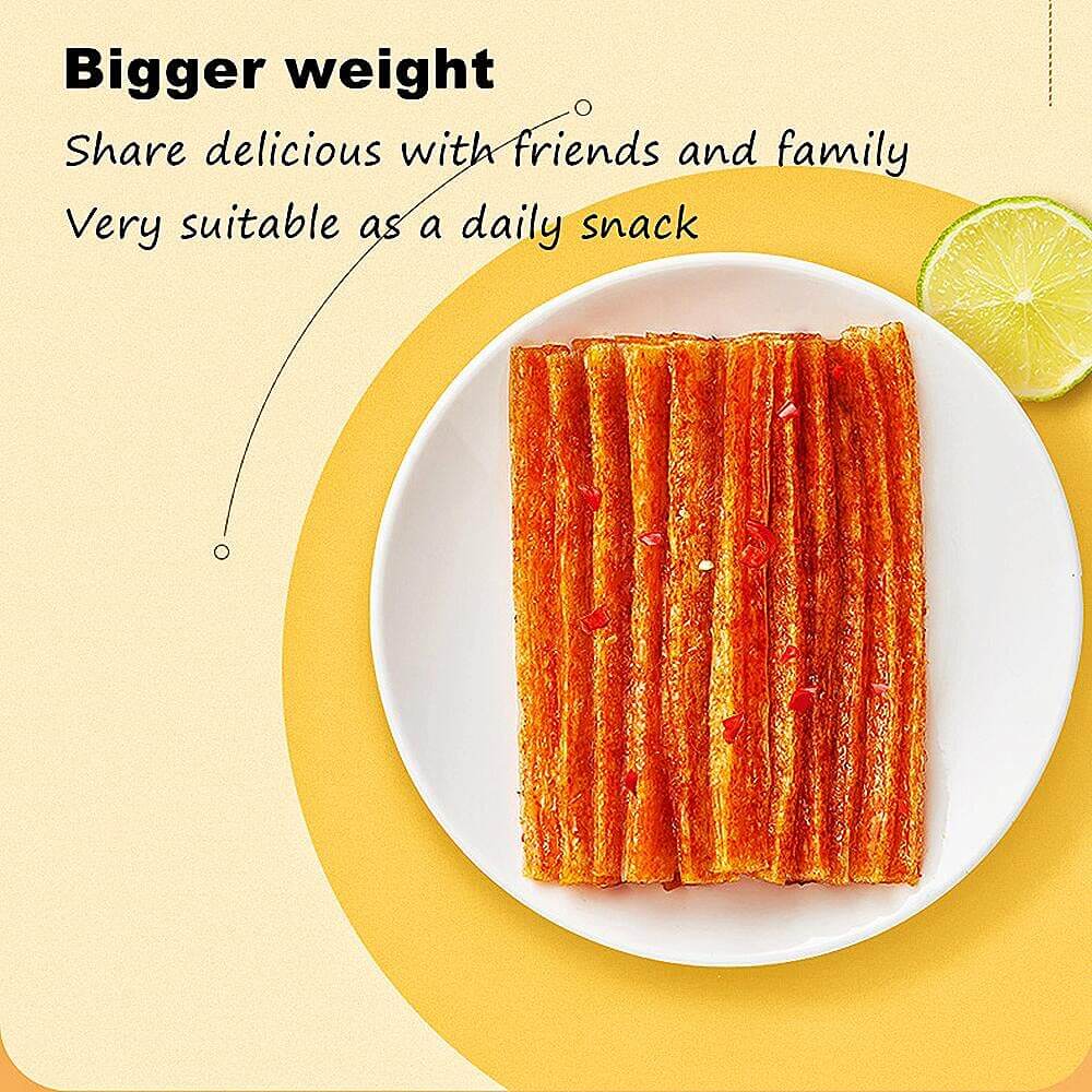 Chinese Spicy Latiao Gluten Strips served on a plate, perfect for sharing with friends and family as a daily snack.