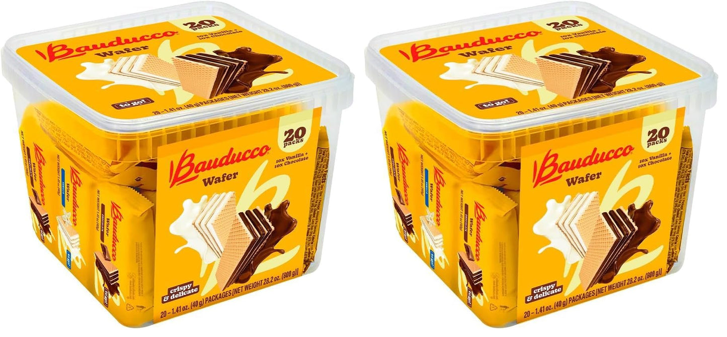 Bauducco Chocolate & Vanilla Wafer Cookies - Convenient Single Serve Wafer Cookies With 3 Layers of Cream - Delicious Sweet Snack on the go or Dessert 28.2oz (Pack of 20) - Collins Global Snack Store